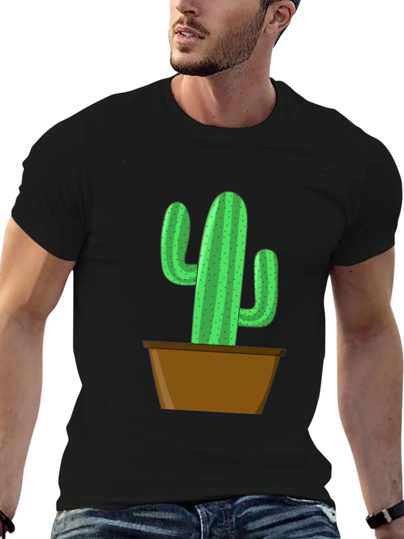 Potted Cactus Graphic Tee - Black Cotton Blend