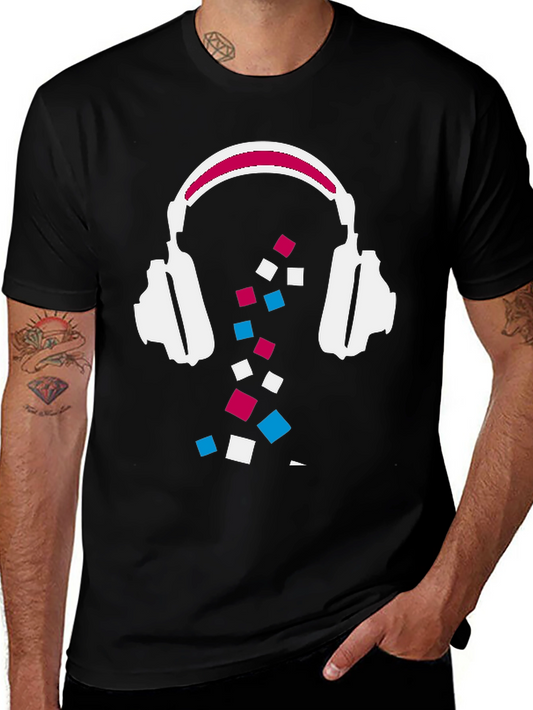 Abstract Headphones Graphic Tee - Black