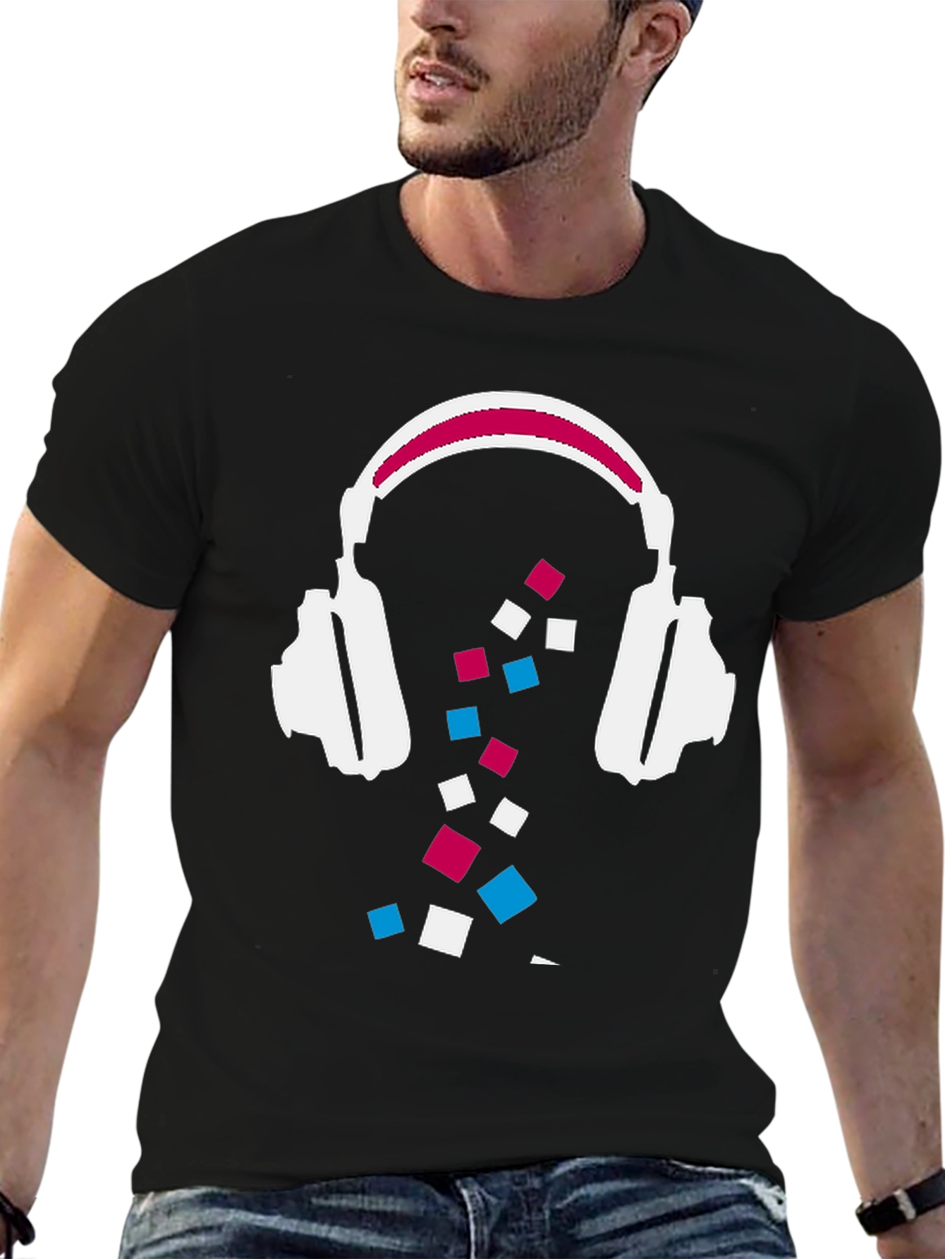 Abstract Headphones Graphic Tee - Black