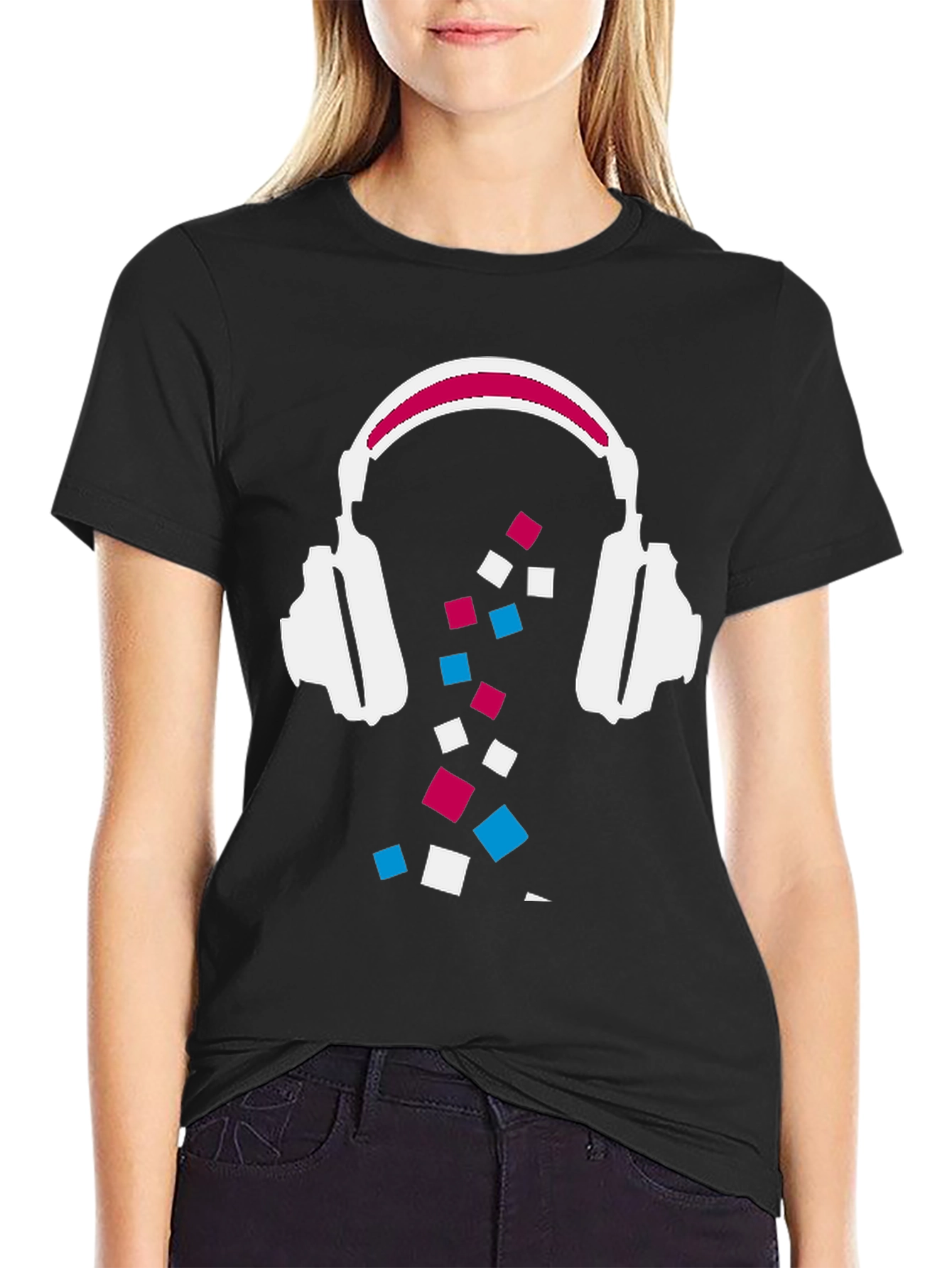 Abstract Headphones Graphic Tee - Black