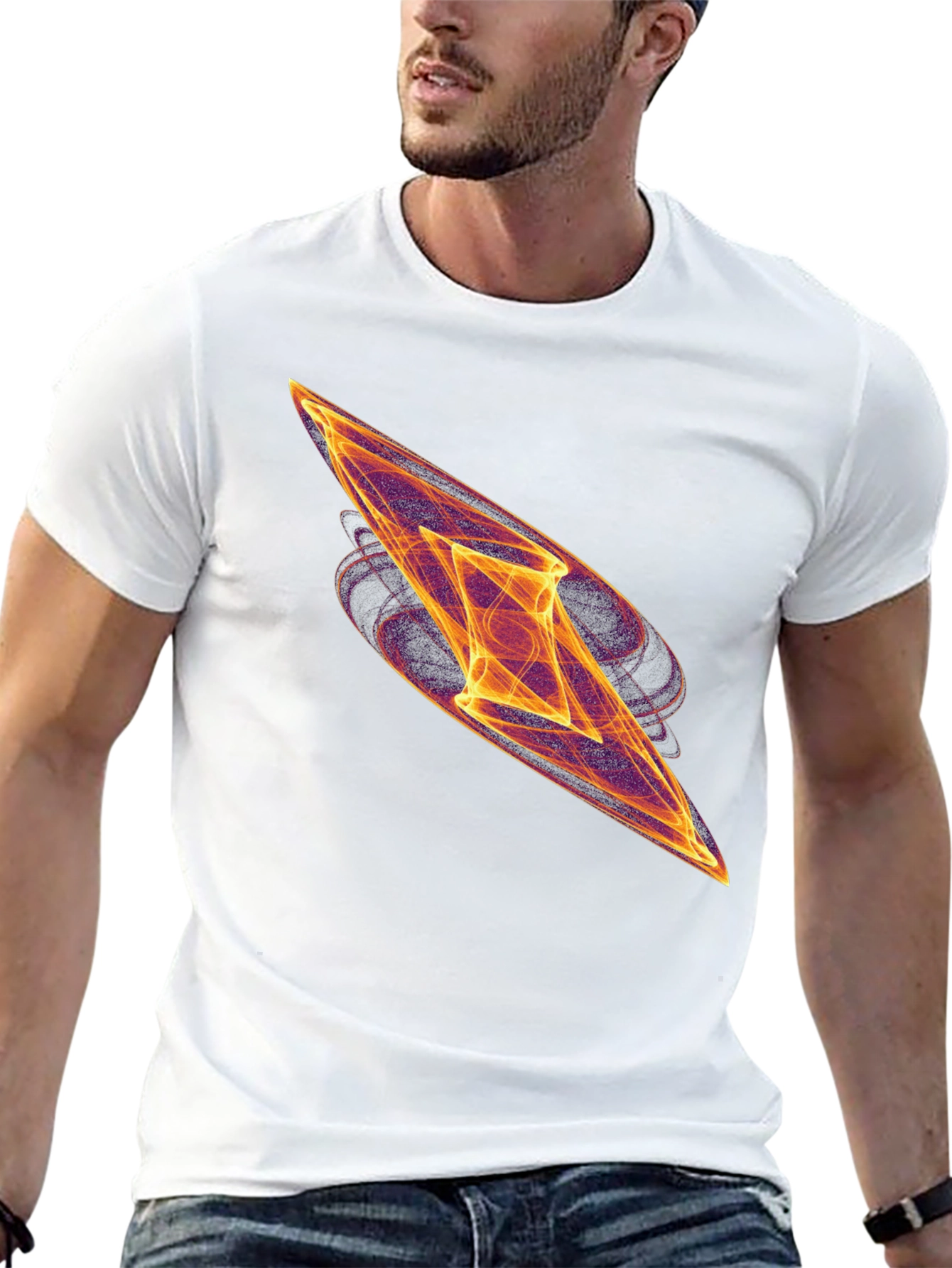 Abstract Fire Diamond Graphic Tee - Black Cotton T-Shirt