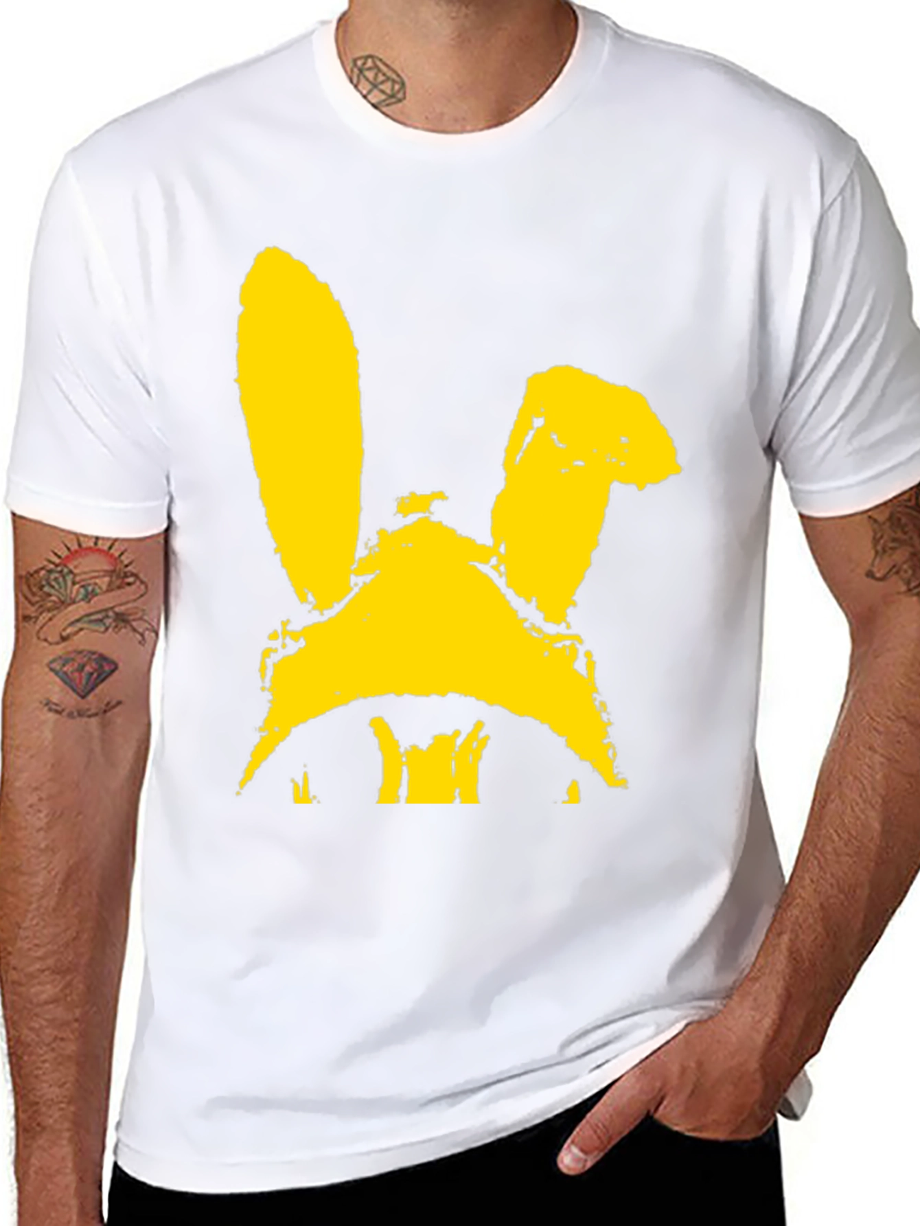 Black T-Shirt with Yellow Bunny Graphic