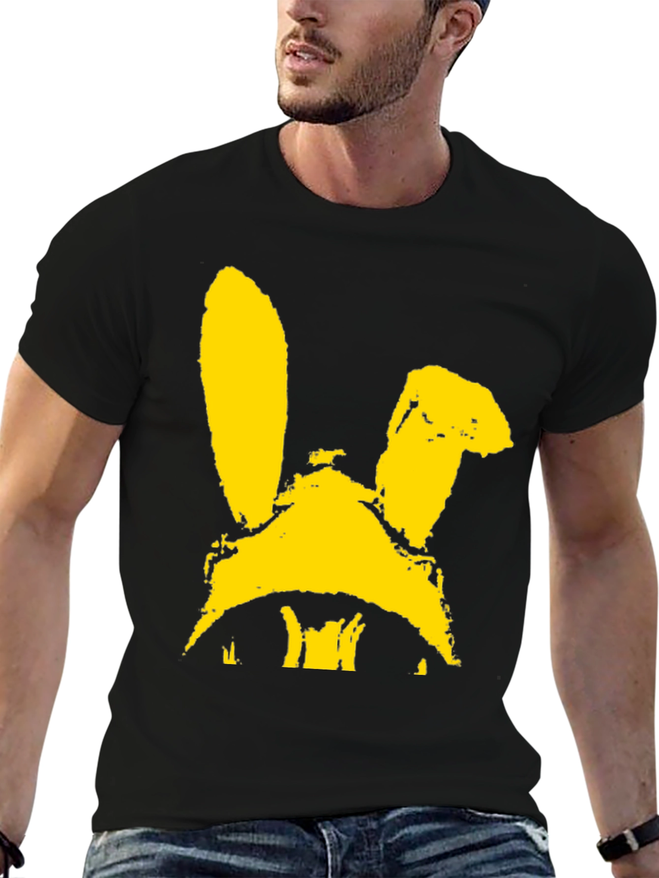 Black T-Shirt with Yellow Bunny Graphic