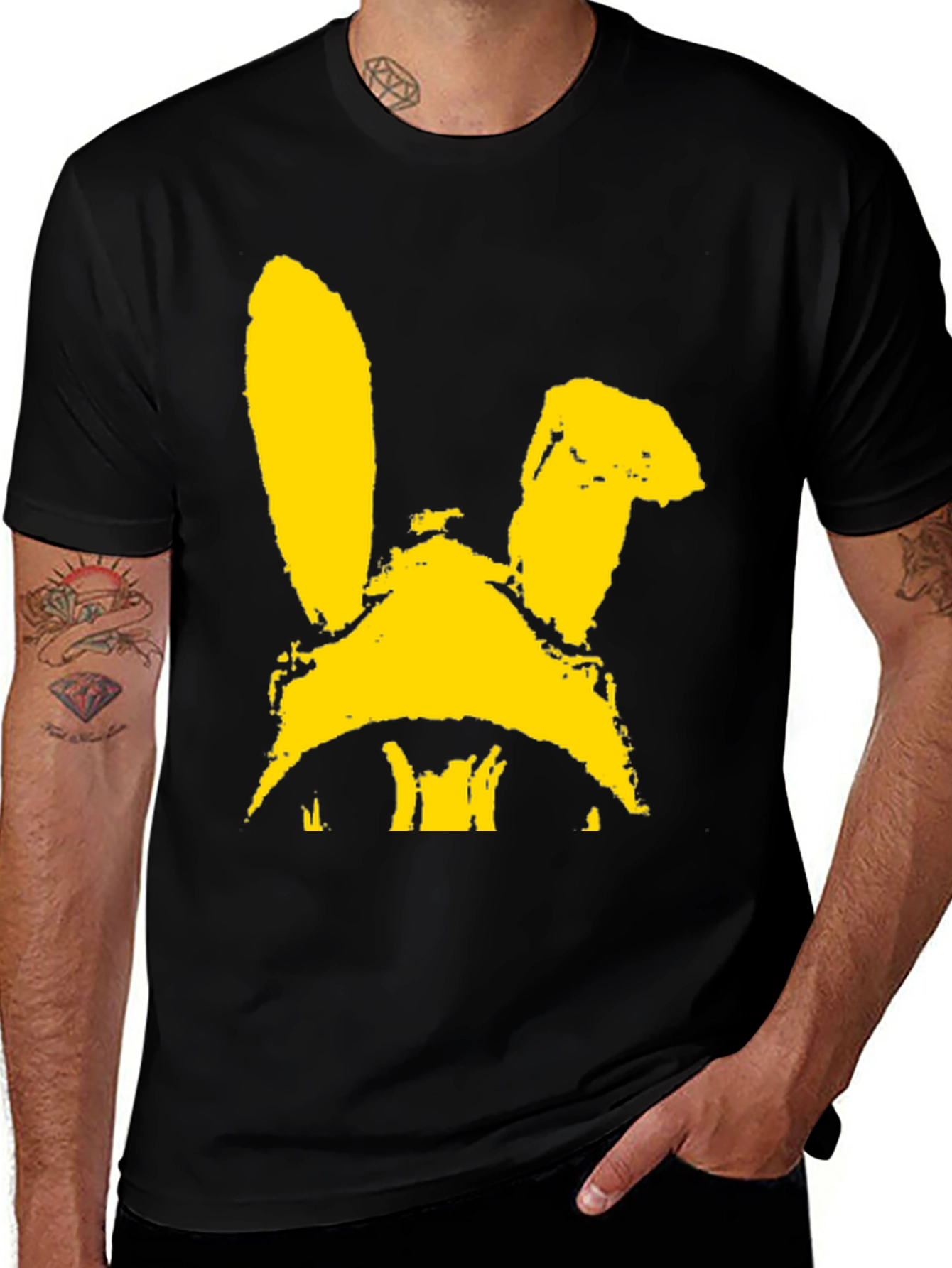 Black T-Shirt with Yellow Bunny Graphic
