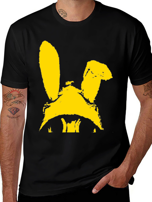 Black T-Shirt with Yellow Bunny Graphic