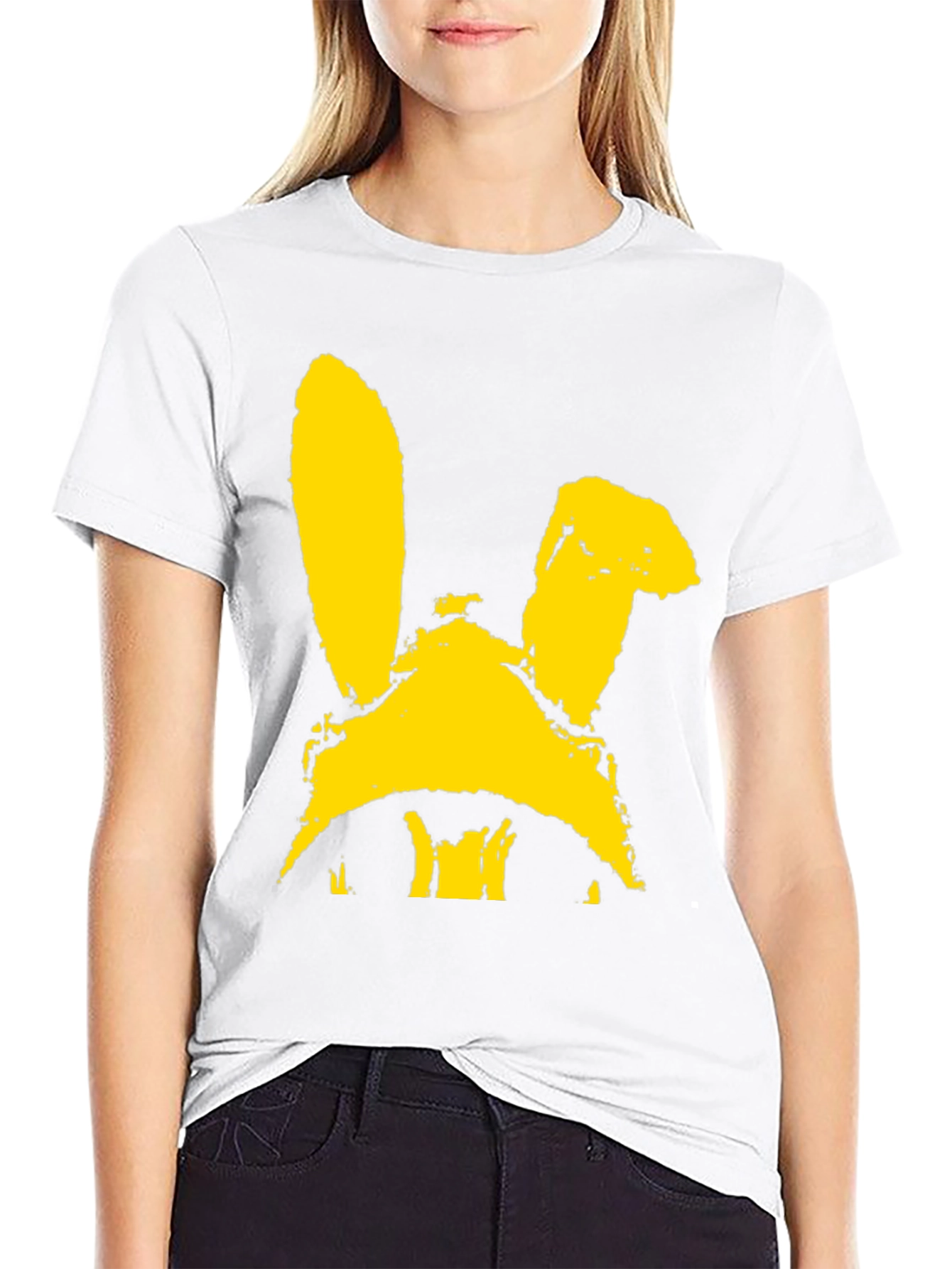 Black T-Shirt with Yellow Bunny Graphic