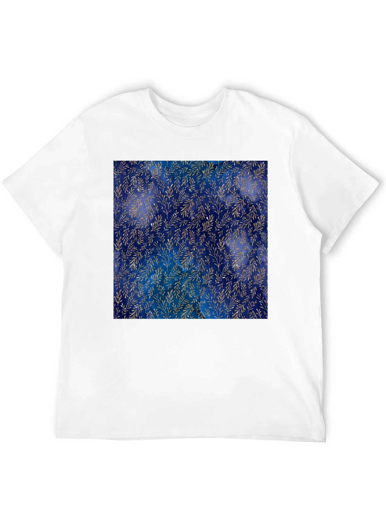 Navy & Gold Leaf Pattern T-Shirt