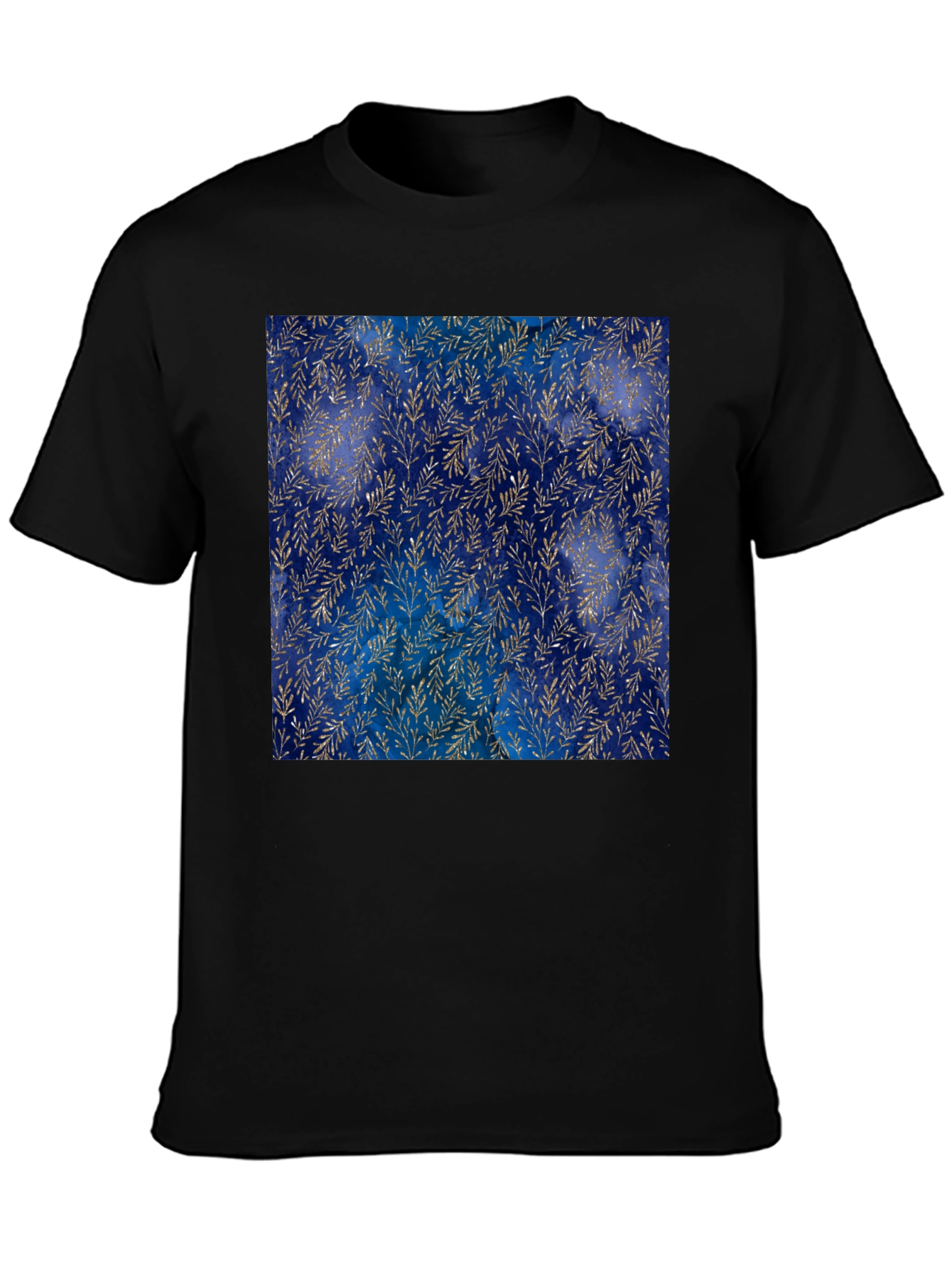 Navy & Gold Leaf Pattern T-Shirt