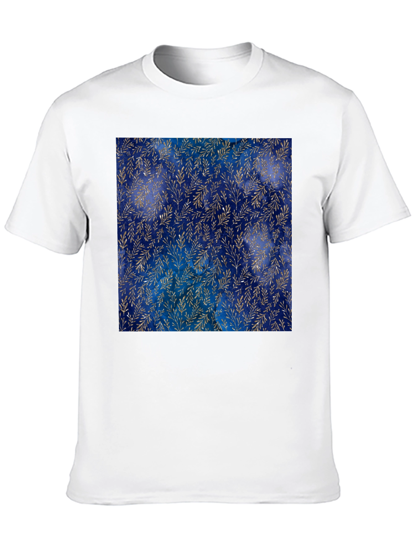 Navy & Gold Leaf Pattern T-Shirt