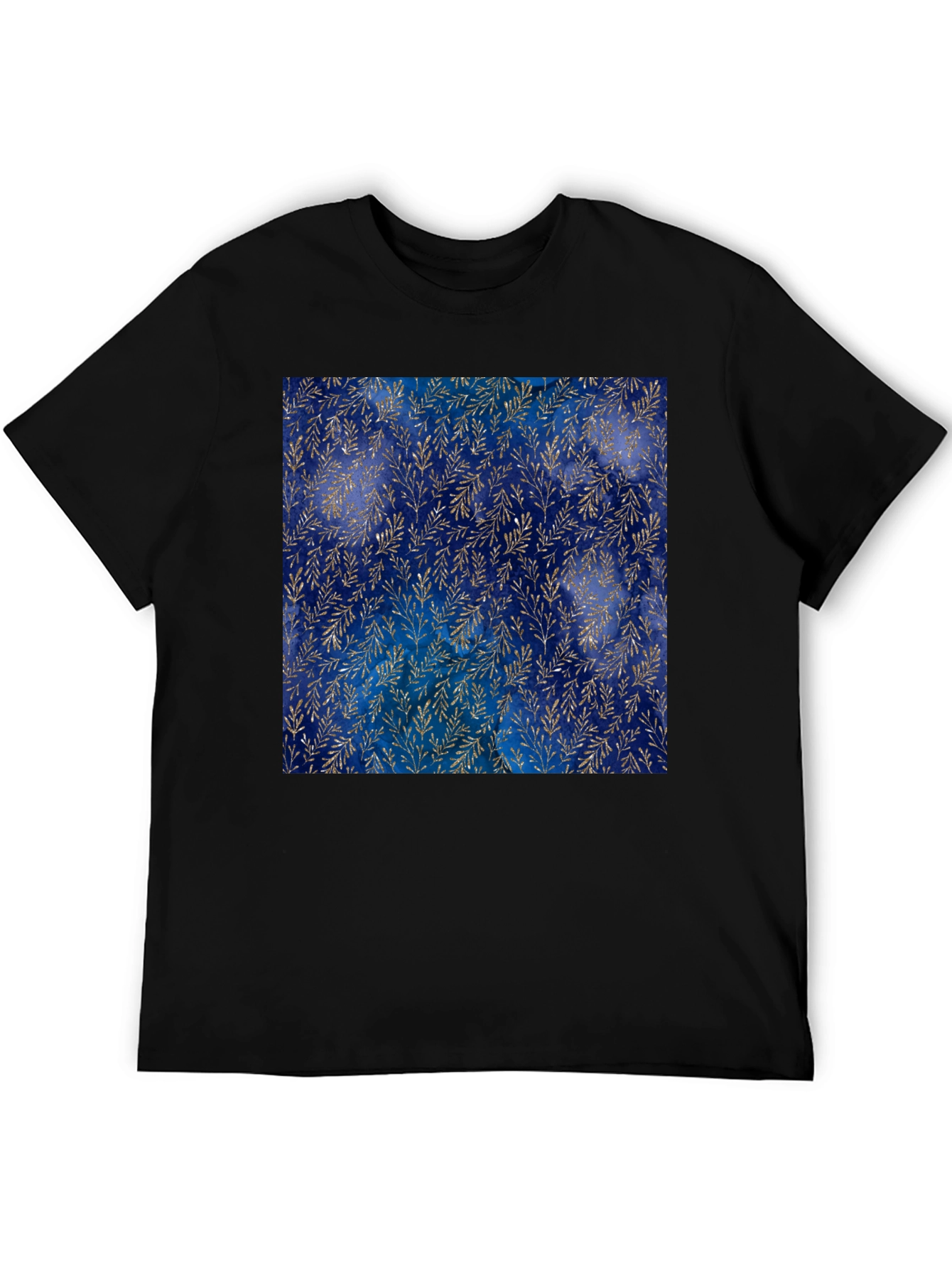 Navy & Gold Leaf Pattern T-Shirt