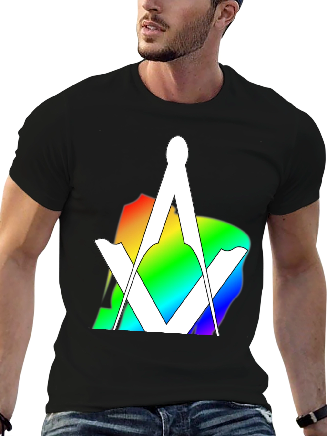Rainbow Masonic T-Shirt - Square & Compass Design