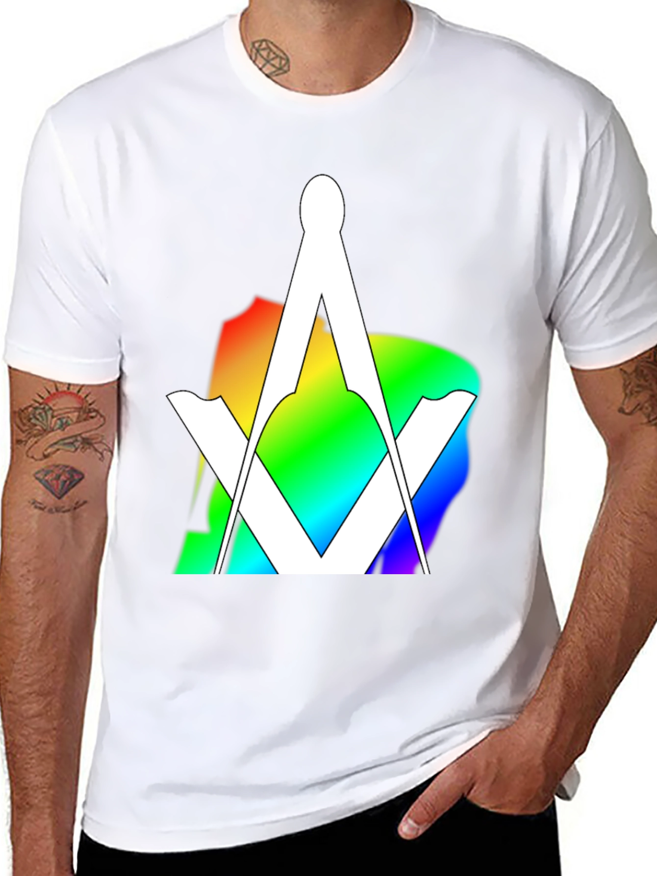 Rainbow Masonic T-Shirt - Square & Compass Design