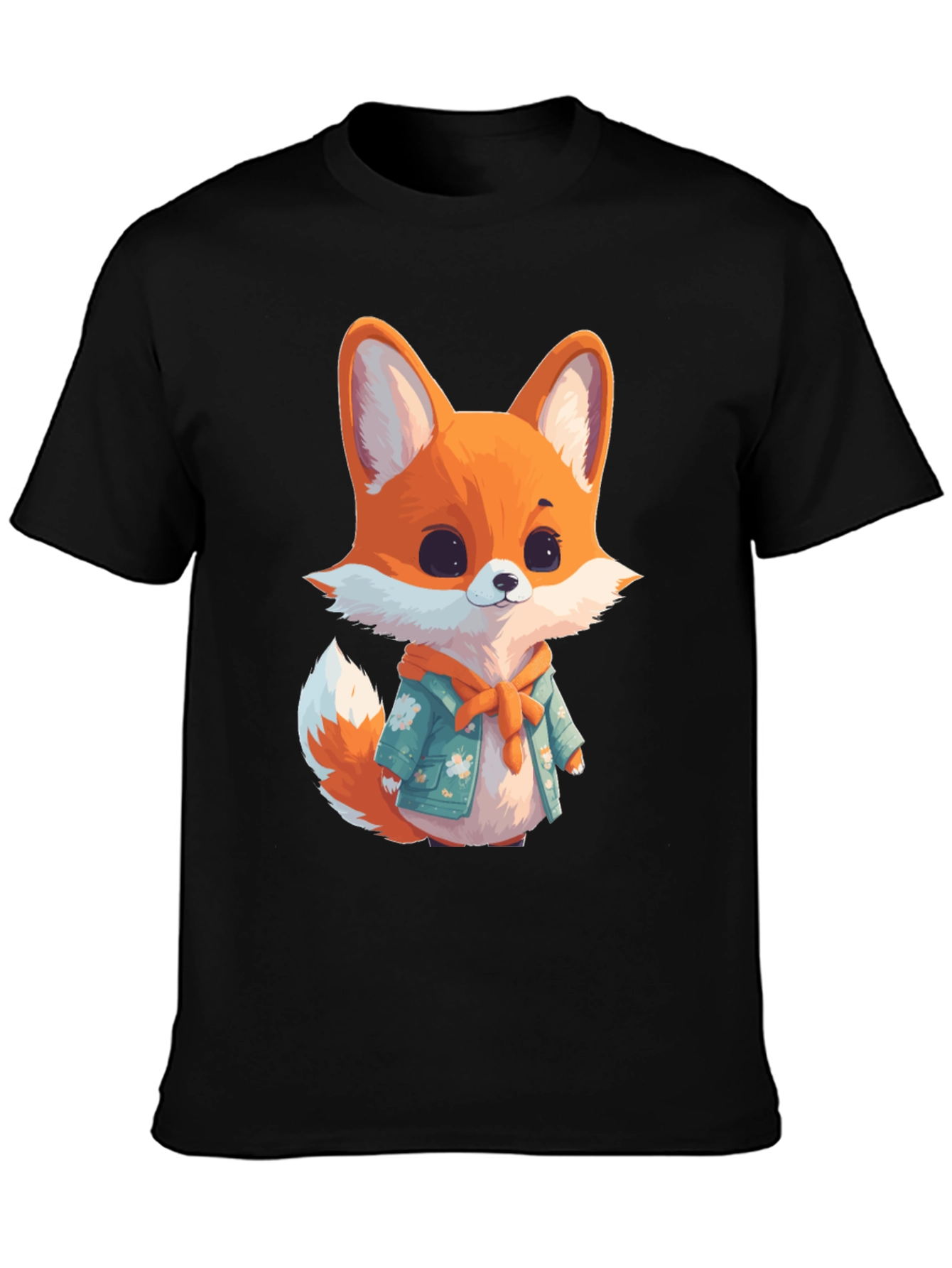 Cute Fox Graphic Black T-Shirt