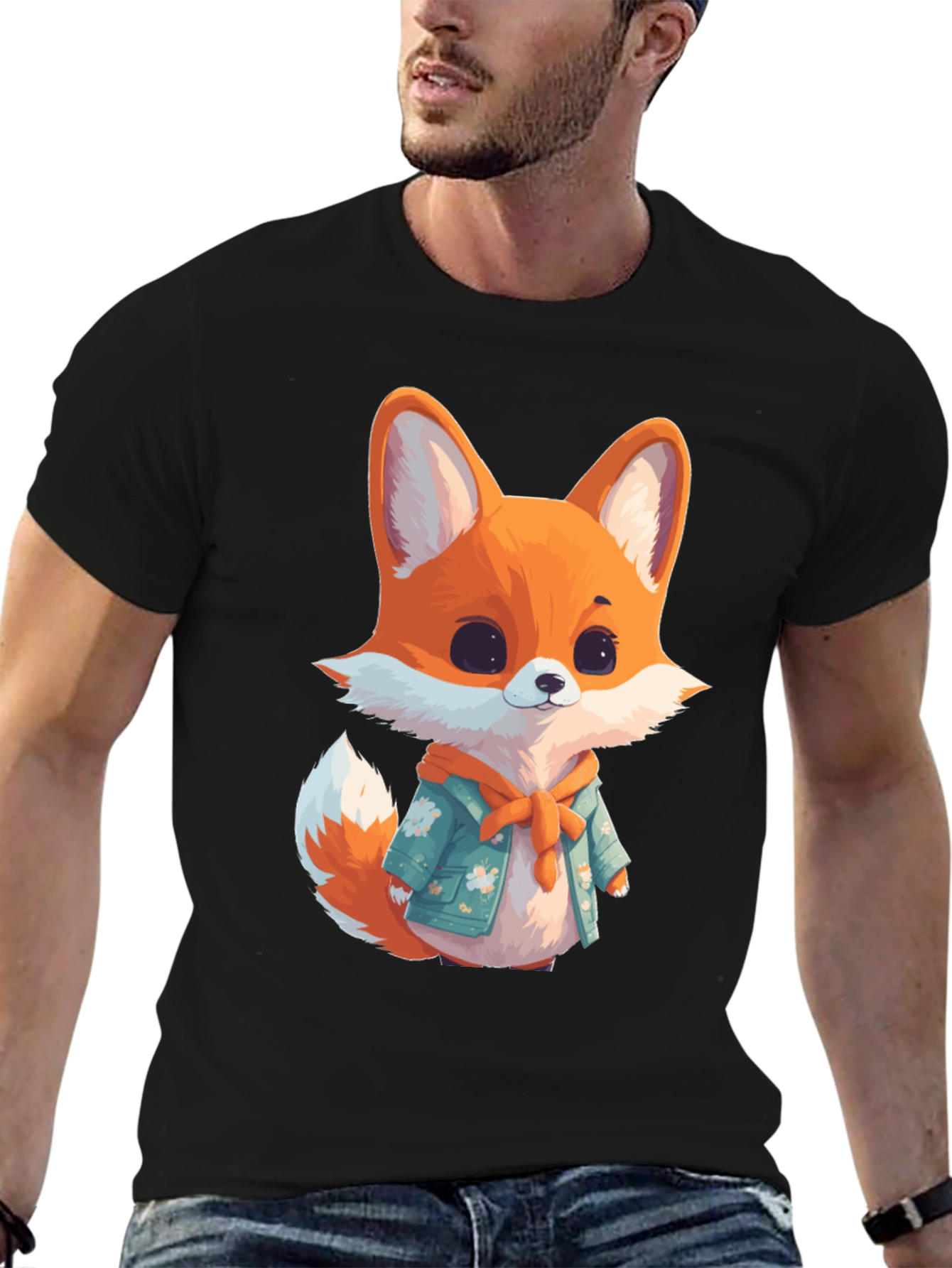 Cute Fox Graphic Black T-Shirt