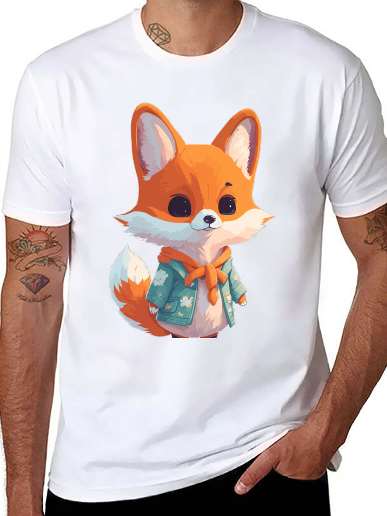 Cute Fox Graphic Black T-Shirt