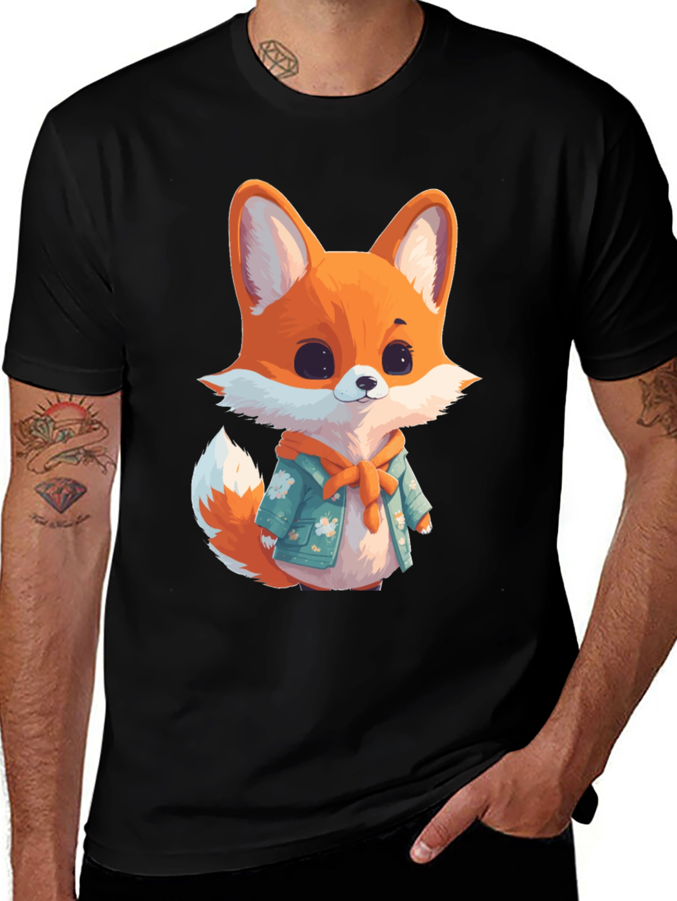 Cute Fox Graphic Black T-Shirt