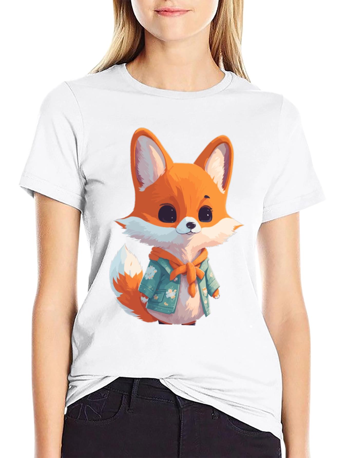 Cute Fox Graphic Black T-Shirt