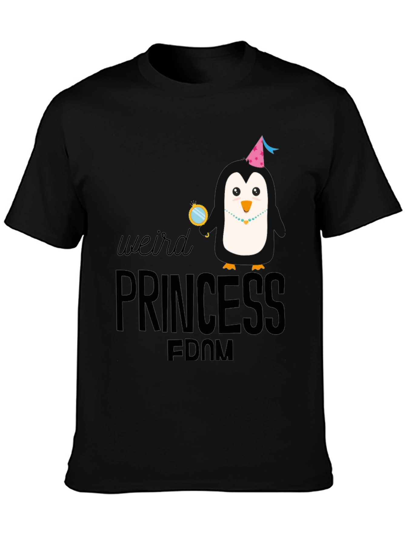 Weird Princess Penguin T-Shirt - Black Cotton Tee