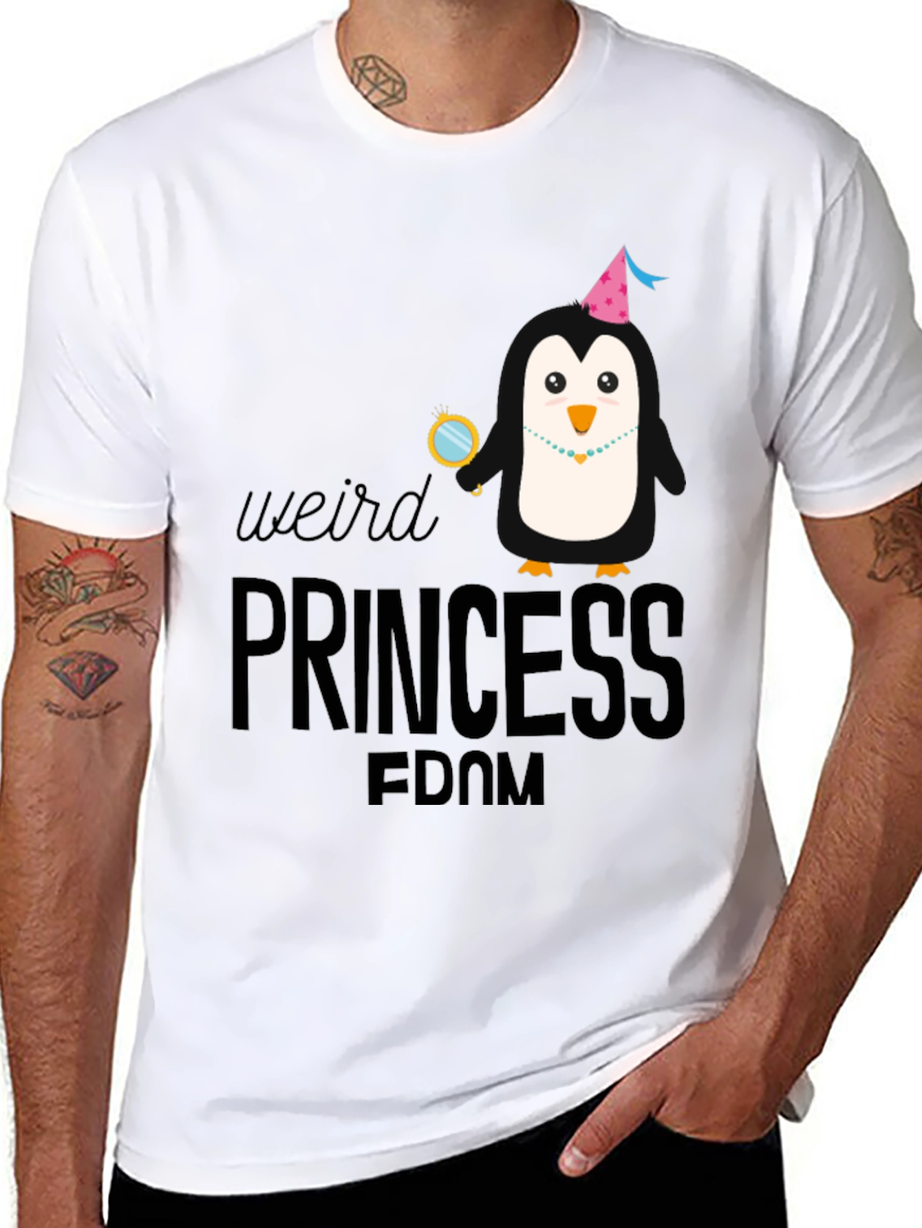 Weird Princess Penguin T-Shirt - Black Cotton Tee