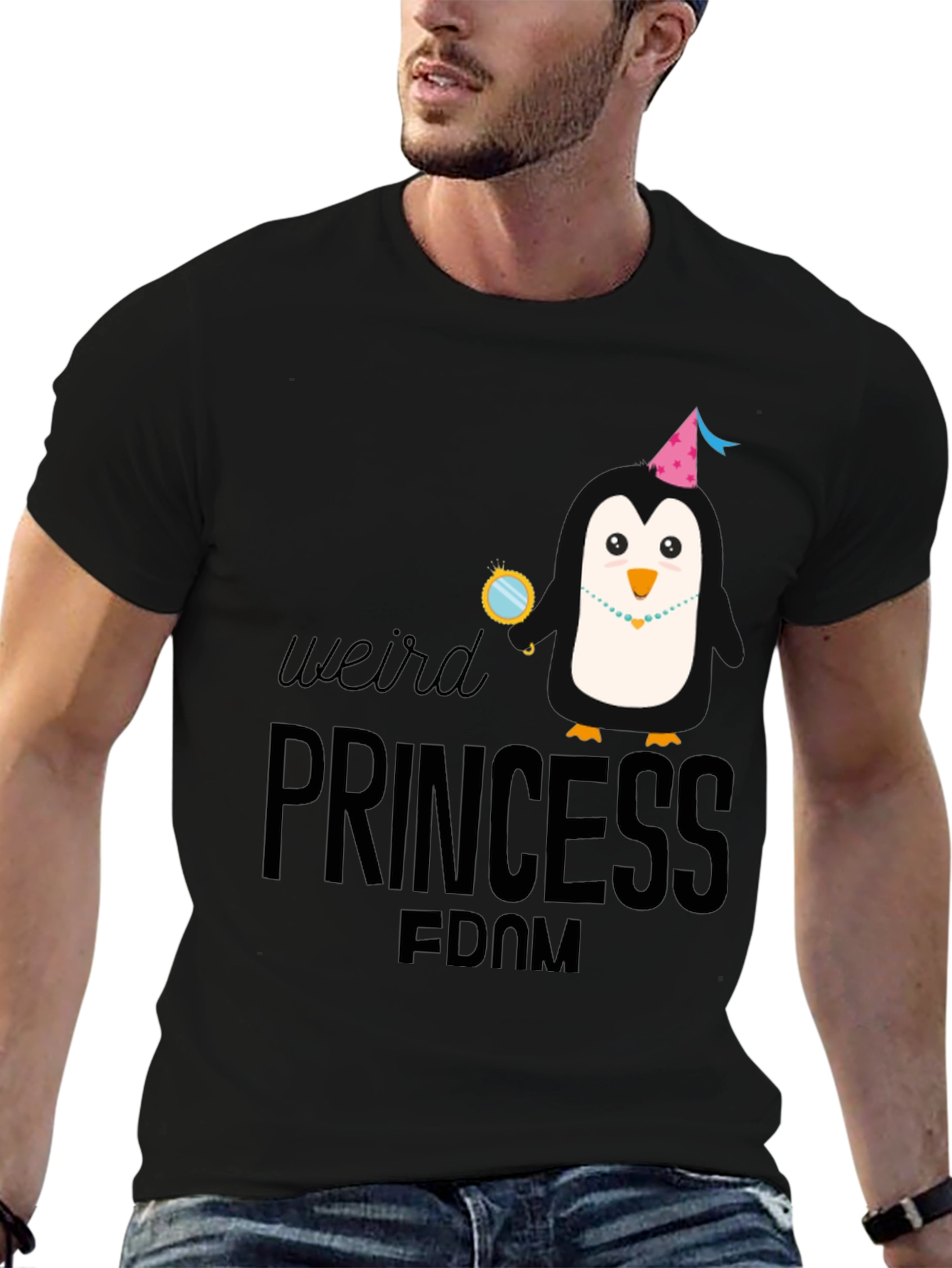 Weird Princess Penguin T-Shirt - Black Cotton Tee