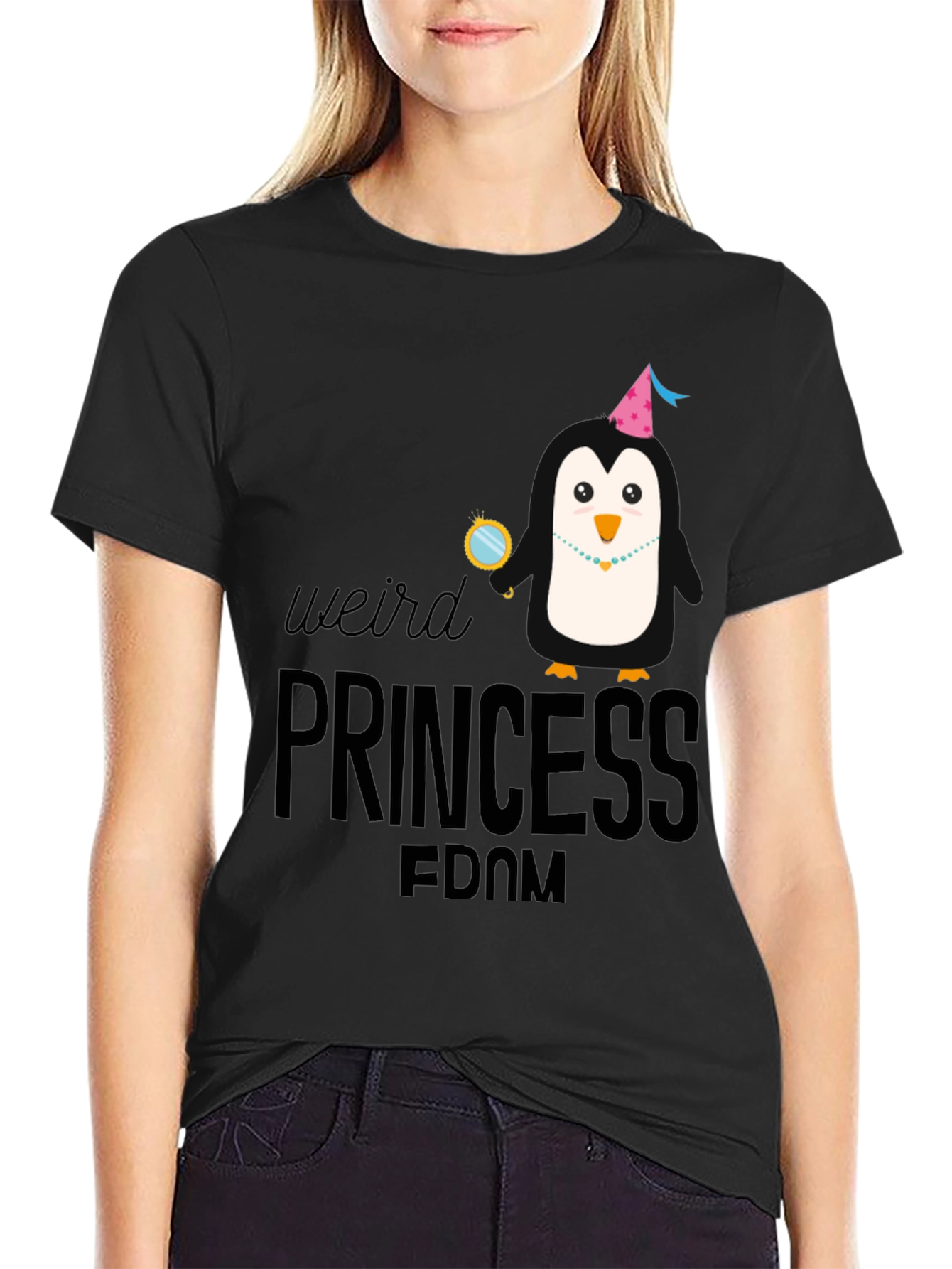 Weird Princess Penguin T-Shirt - Black Cotton Tee