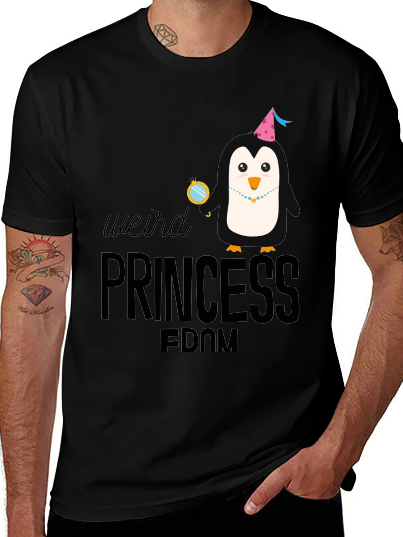 Weird Princess Penguin T-Shirt - Black Cotton Tee