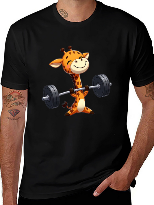 Giraffe Lifting Weights Graphic Tee - Black