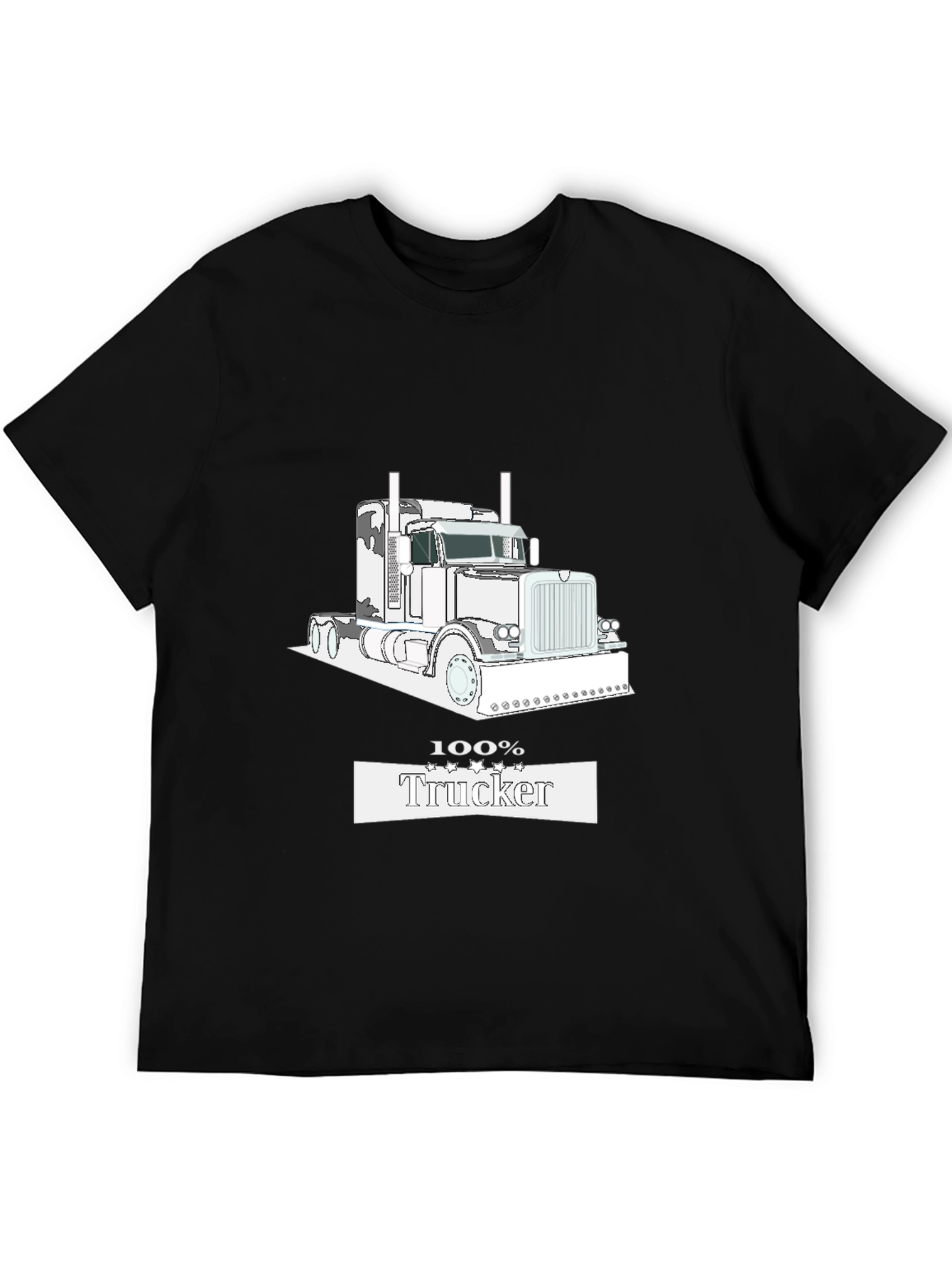 100% Trucker Graphic Tee - Black Cotton Trucker T-Shirt