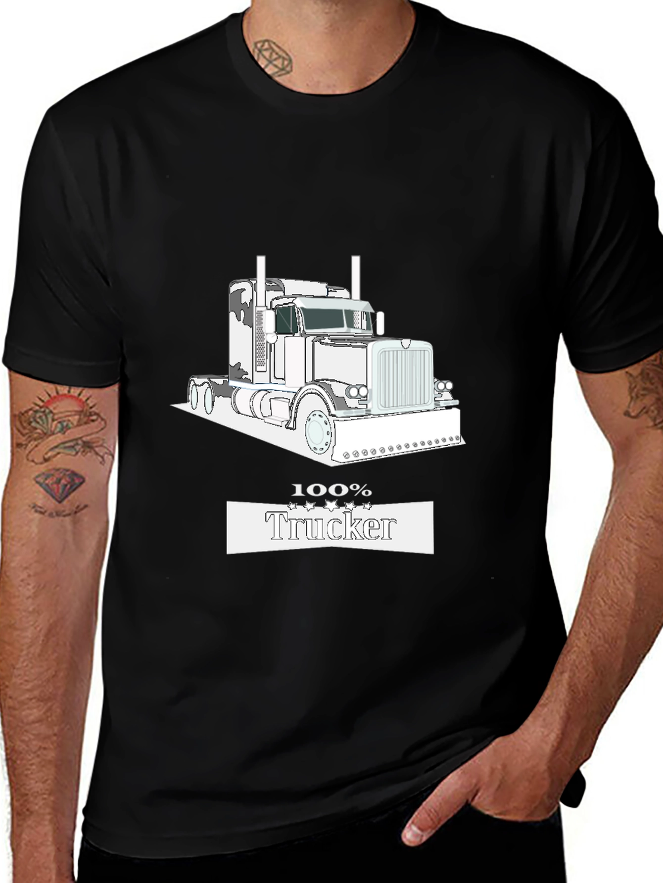 100% Trucker Graphic Tee - Black Cotton Trucker T-Shirt