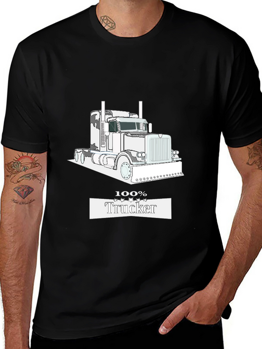 100% Trucker Graphic Tee - Black Cotton Trucker T-Shirt