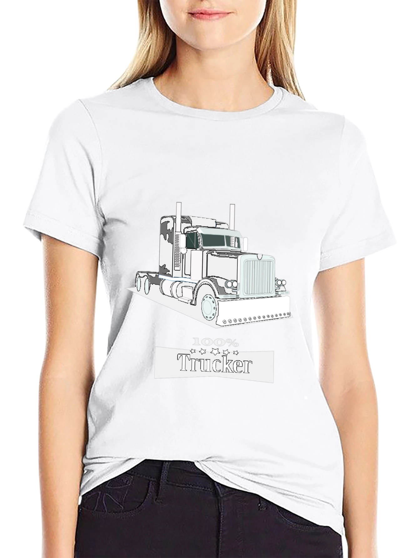 100% Trucker Graphic Tee - Black Cotton Trucker T-Shirt