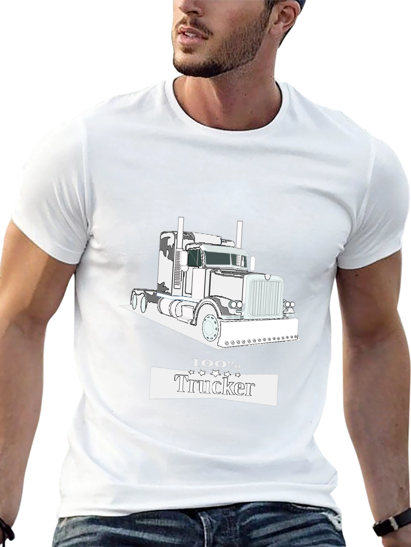 100% Trucker Graphic Tee - Black Cotton Trucker T-Shirt