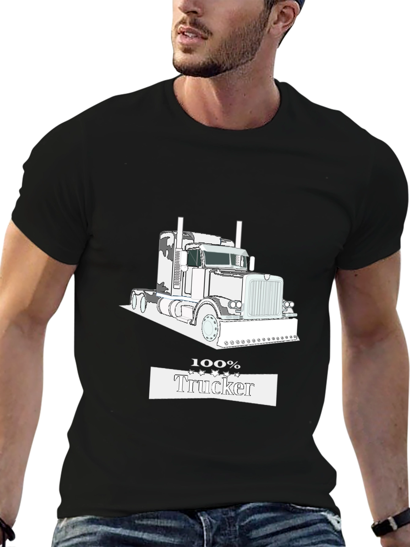 100% Trucker Graphic Tee - Black Cotton Trucker T-Shirt