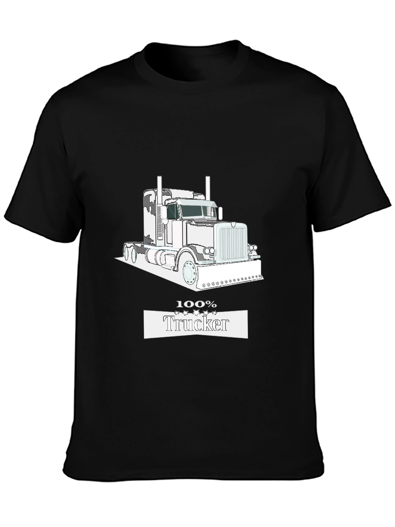 100% Trucker Graphic Tee - Black Cotton Trucker T-Shirt
