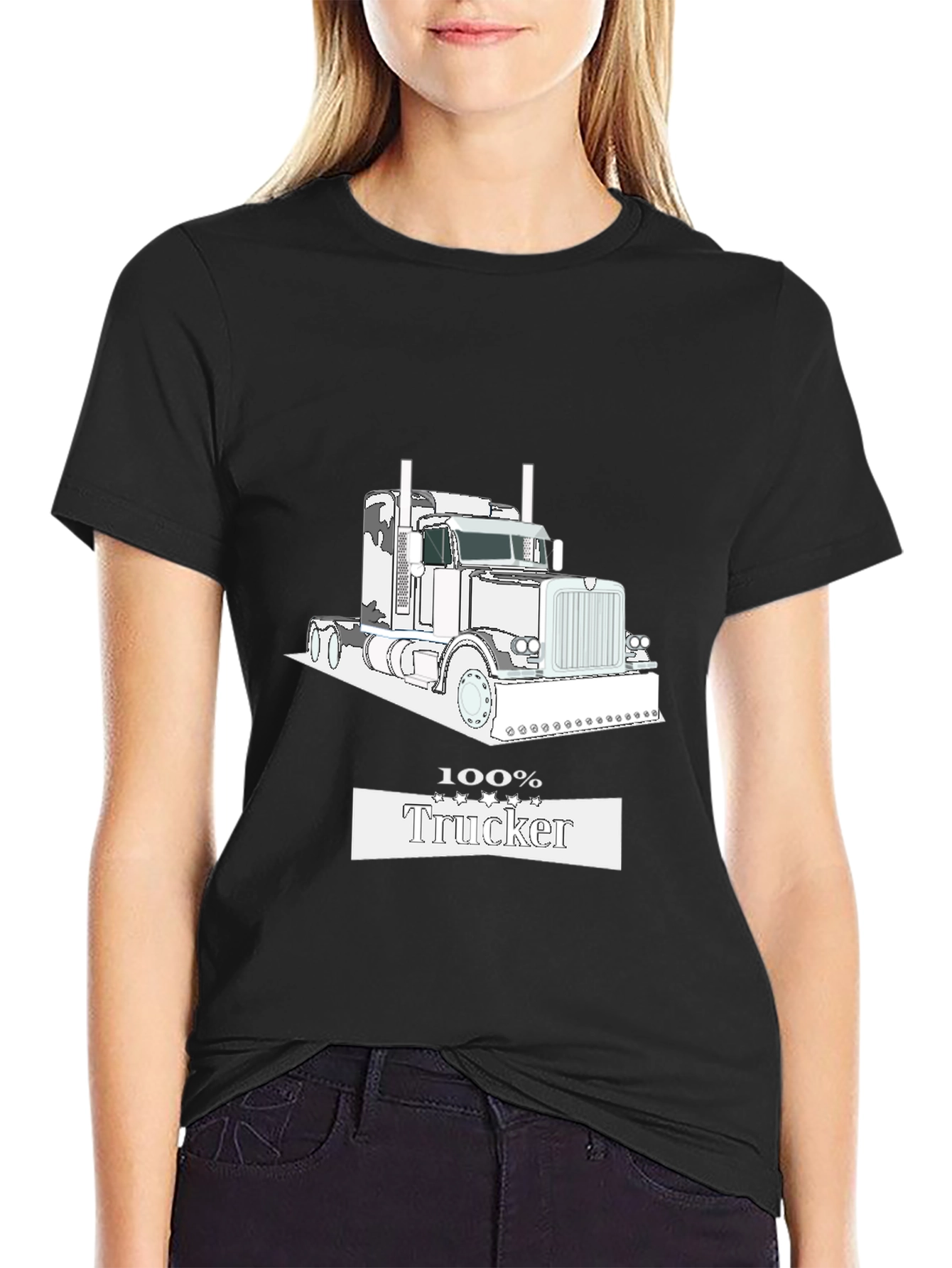 100% Trucker Graphic Tee - Black Cotton Trucker T-Shirt