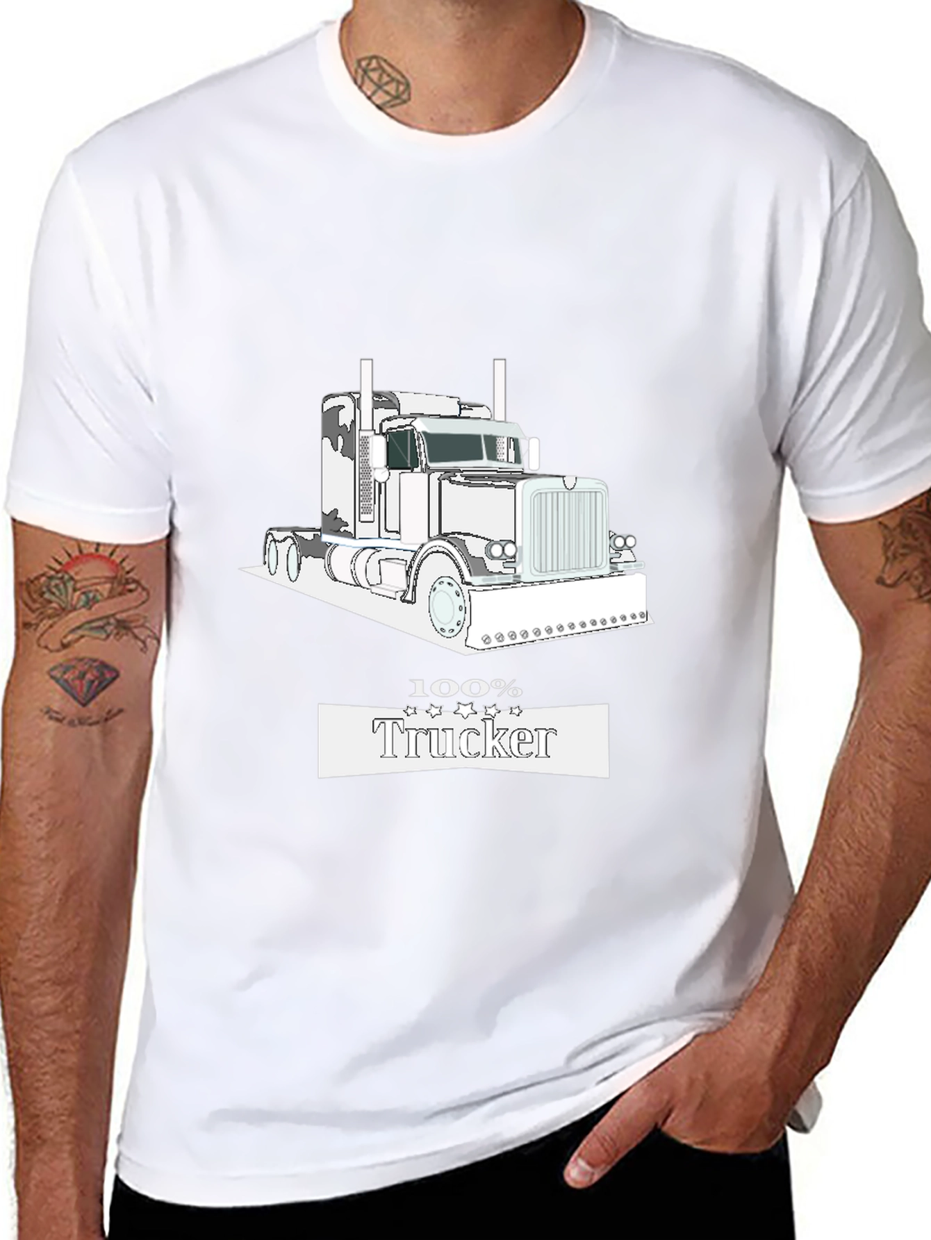 100% Trucker Graphic Tee - Black Cotton Trucker T-Shirt