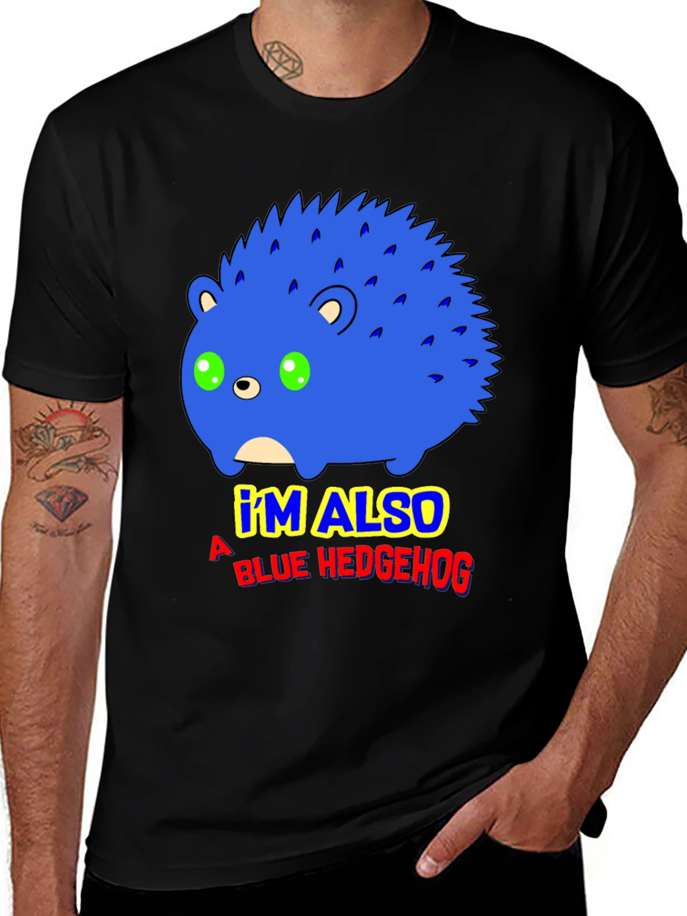 Blue Hedgehog Graphic T-Shirt - Funny Cartoon Tee