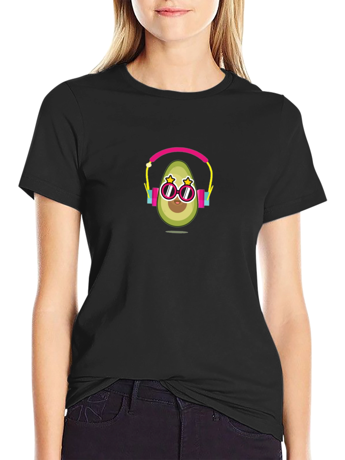 Avocado DJ Graphic Tee - Black Cotton T-Shirt