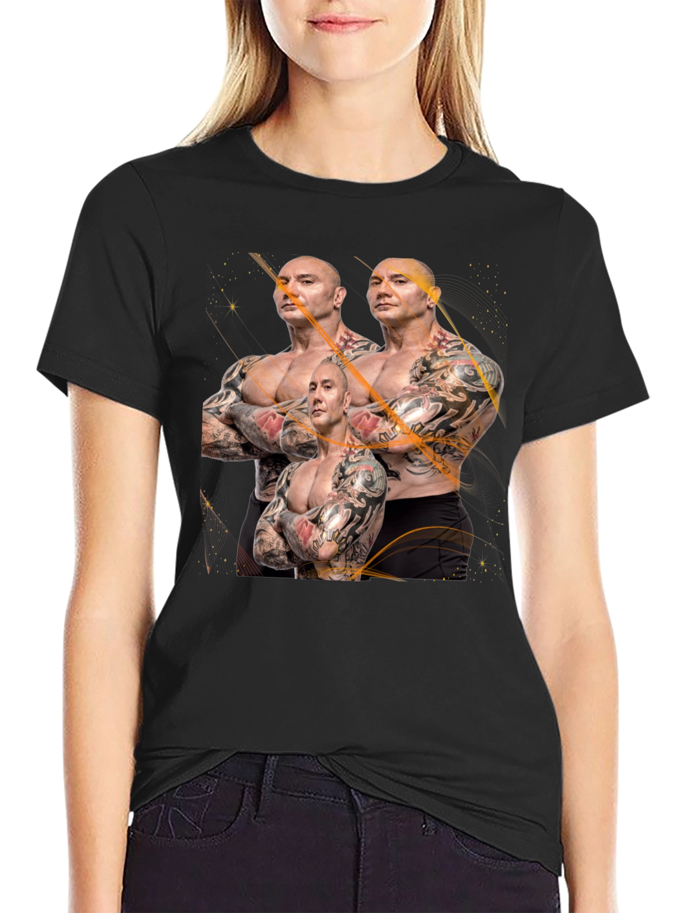 Batista Multiple Image Graphic Black T-Shirt