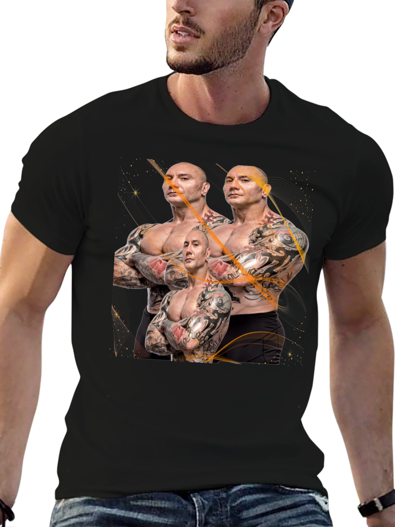 Batista Multiple Image Graphic Black T-Shirt
