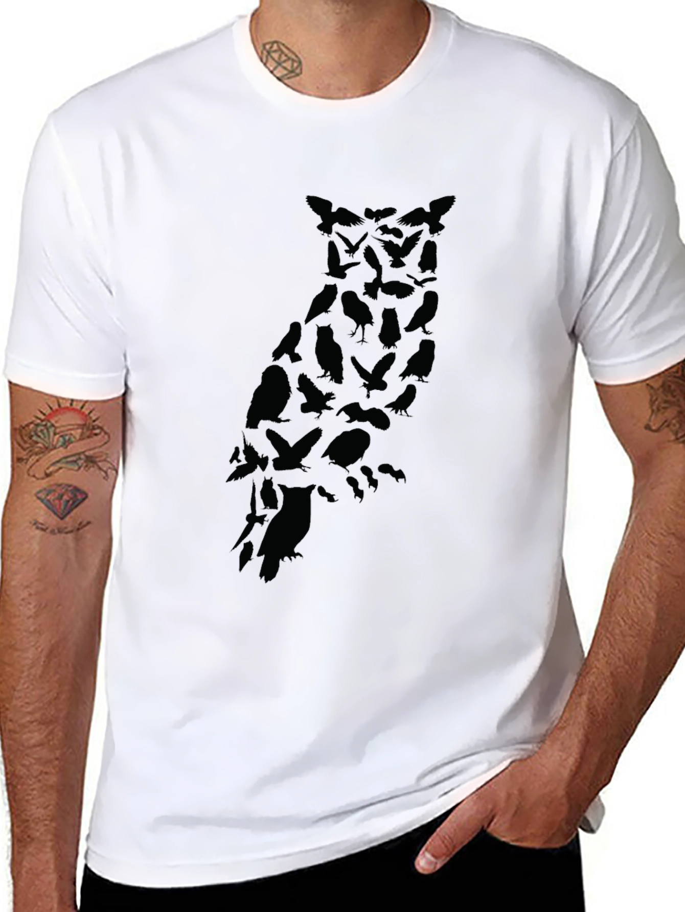 Mens Owl Silhouette Graphic Black T-Shirt