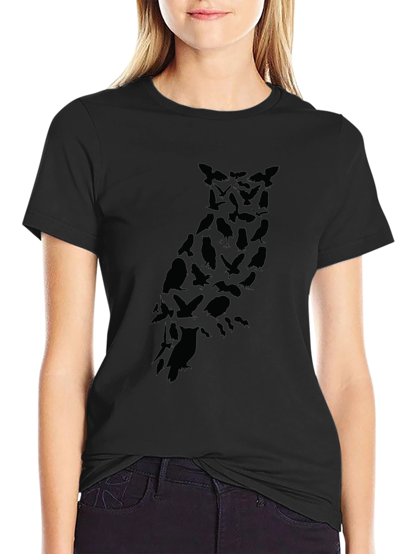 Mens Owl Silhouette Graphic Black T-Shirt