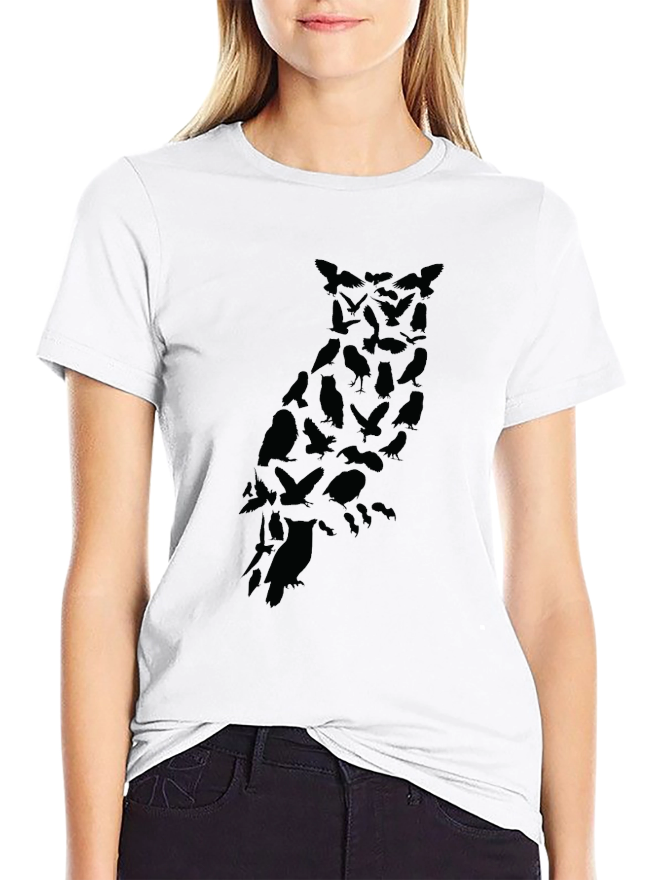 Mens Owl Silhouette Graphic Black T-Shirt