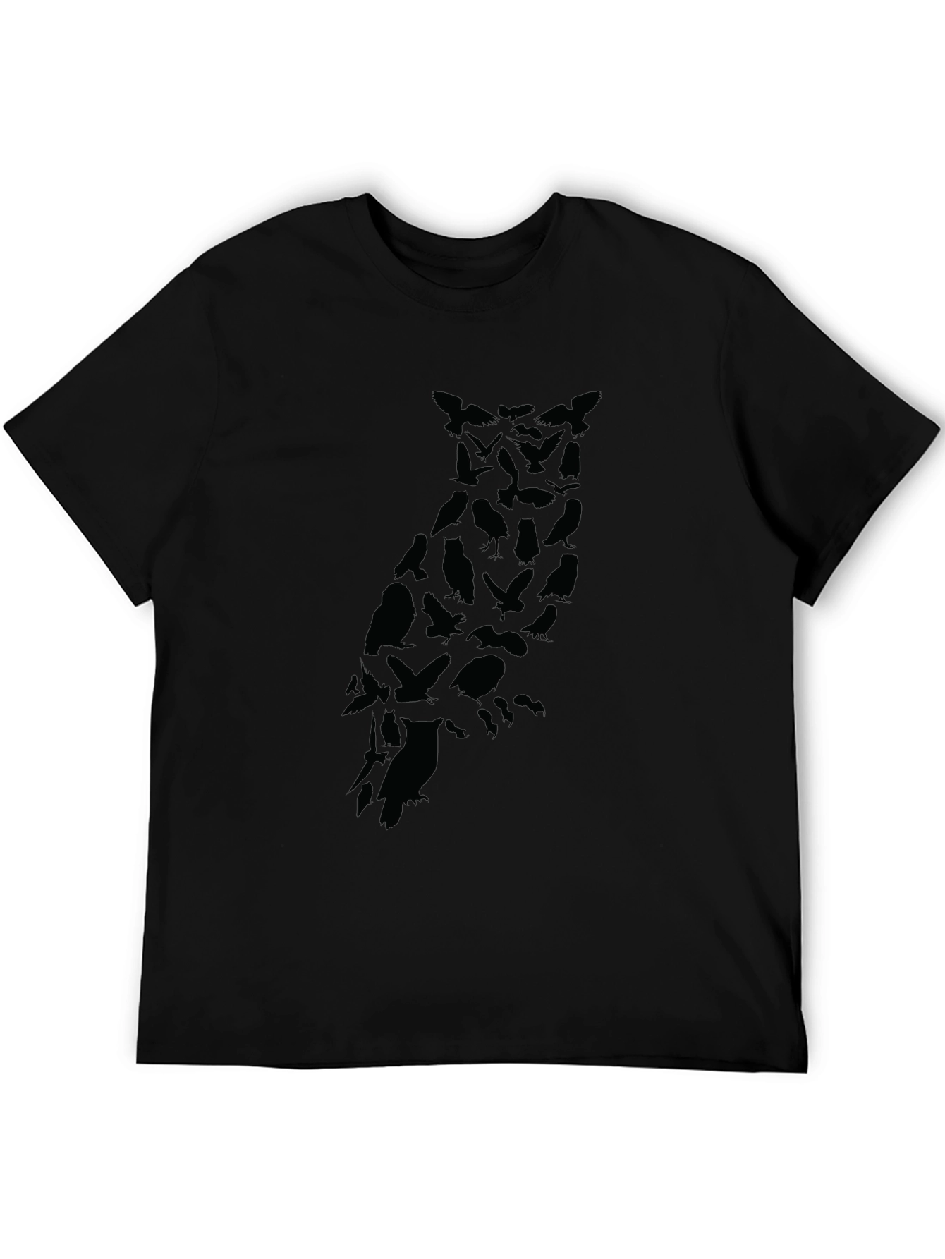 Mens Owl Silhouette Graphic Black T-Shirt