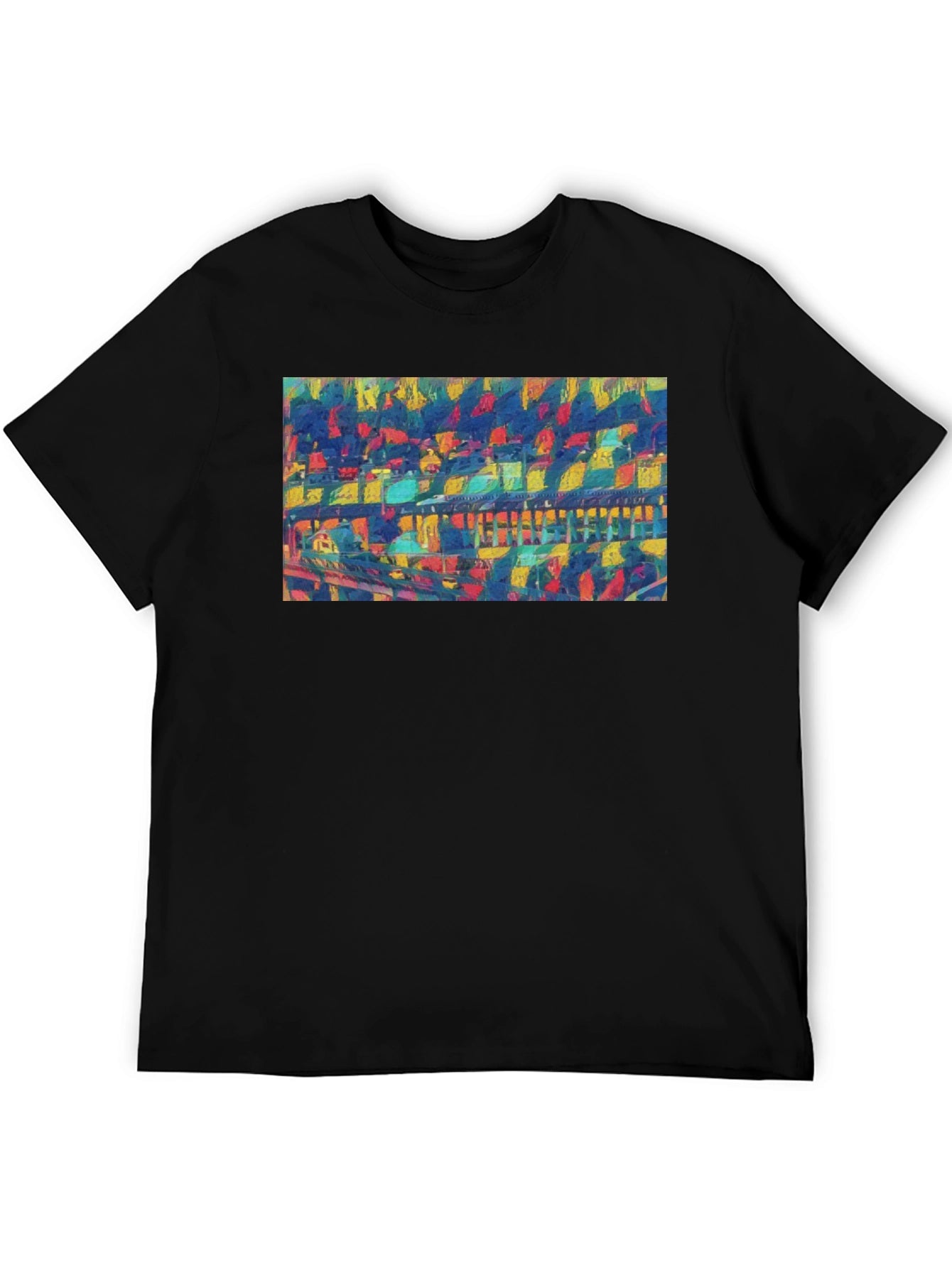 Abstract Bridge Art Print Black Crew Neck Tee