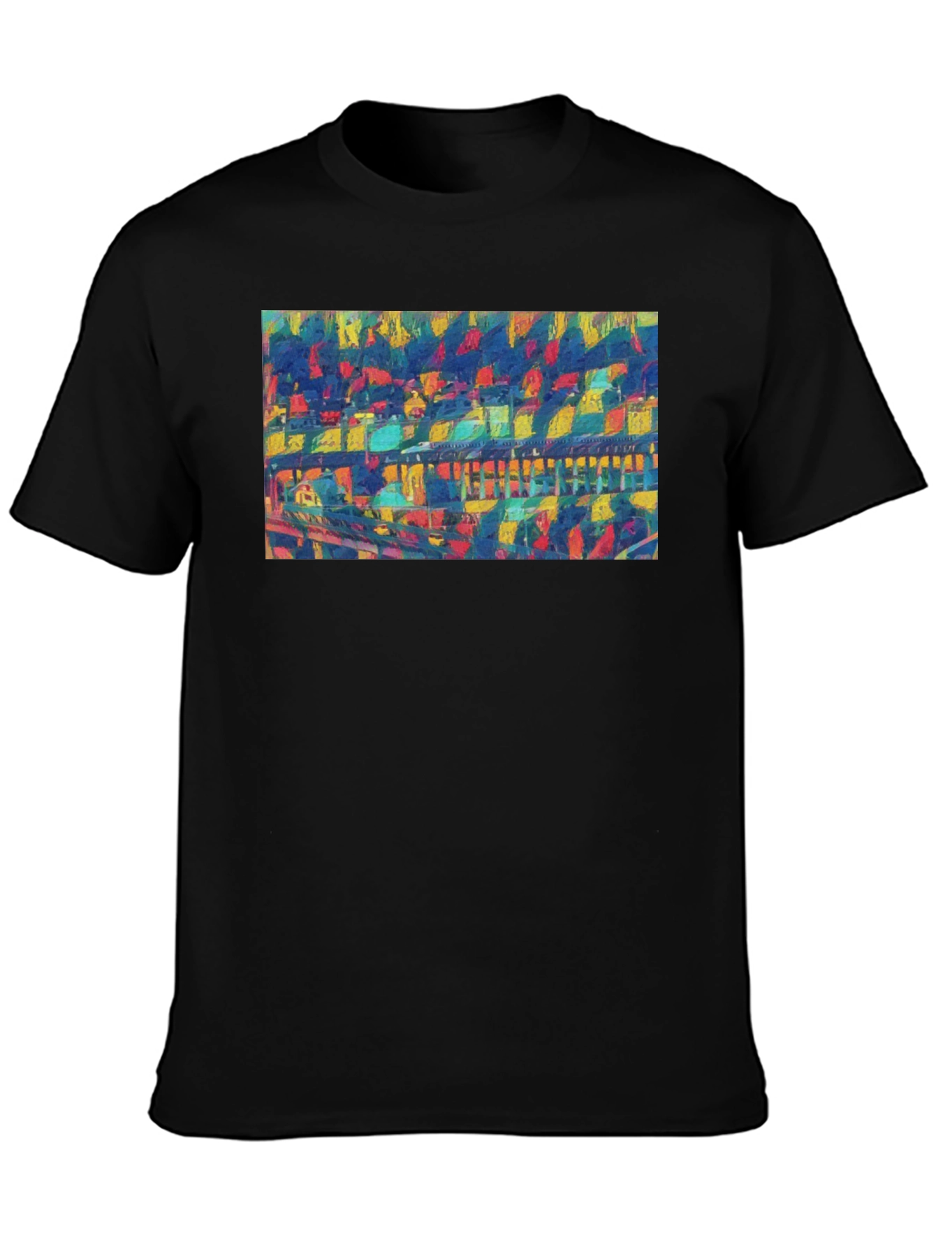 Abstract Bridge Art Print Black Crew Neck Tee