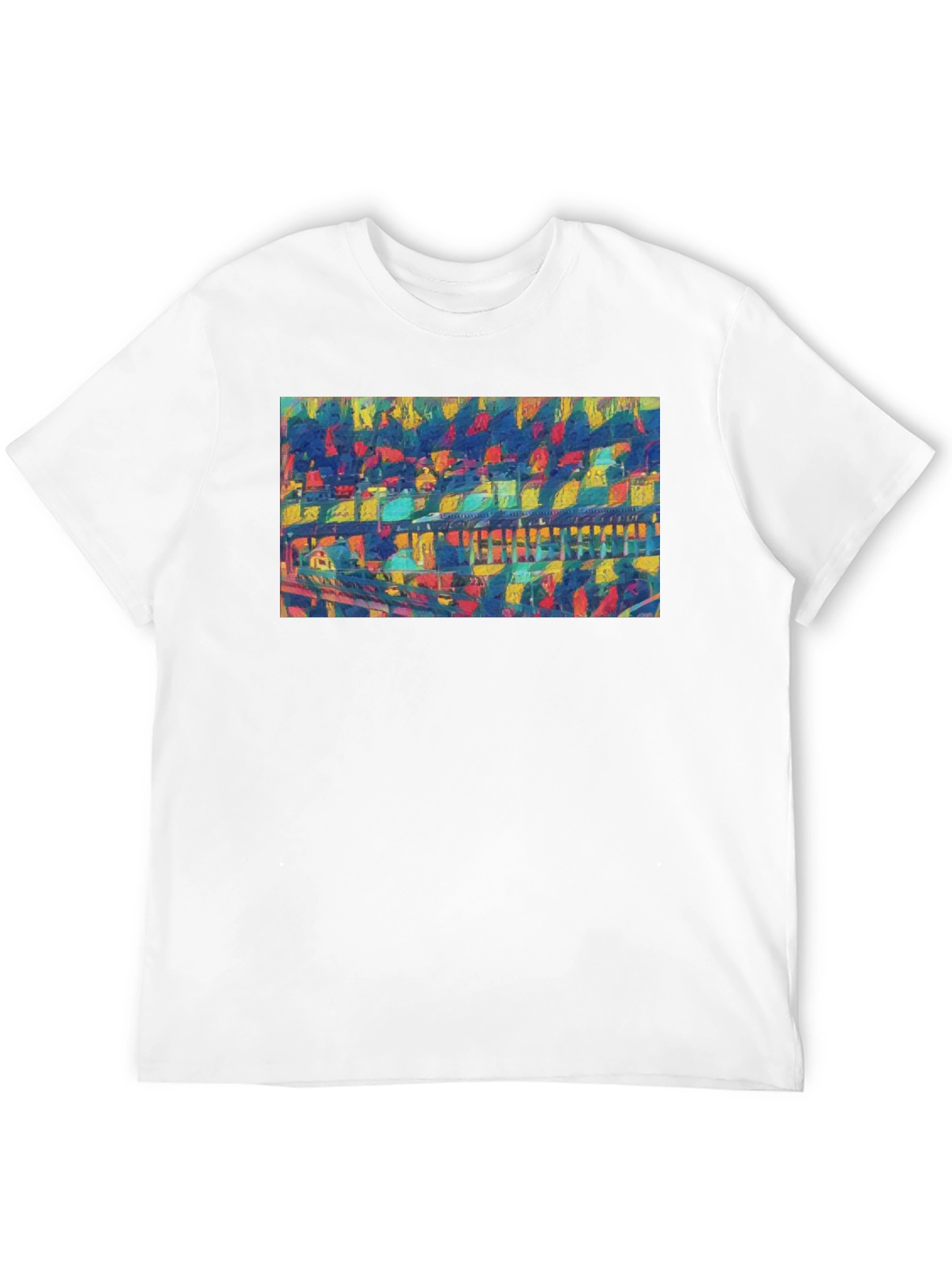 Abstract Bridge Art Print Black Crew Neck Tee