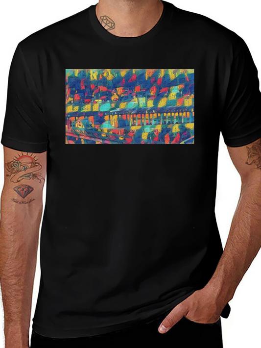 Abstract Bridge Art Print Black Crew Neck Tee