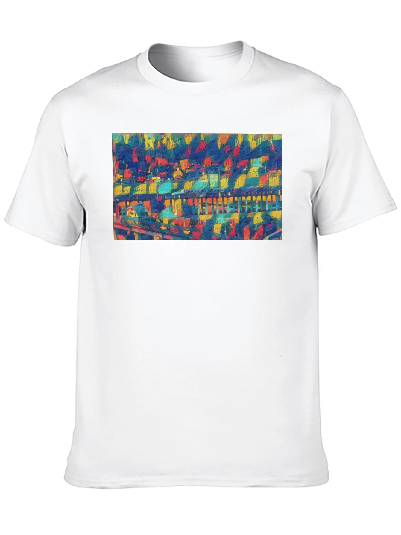 Abstract Bridge Art Print Black Crew Neck Tee