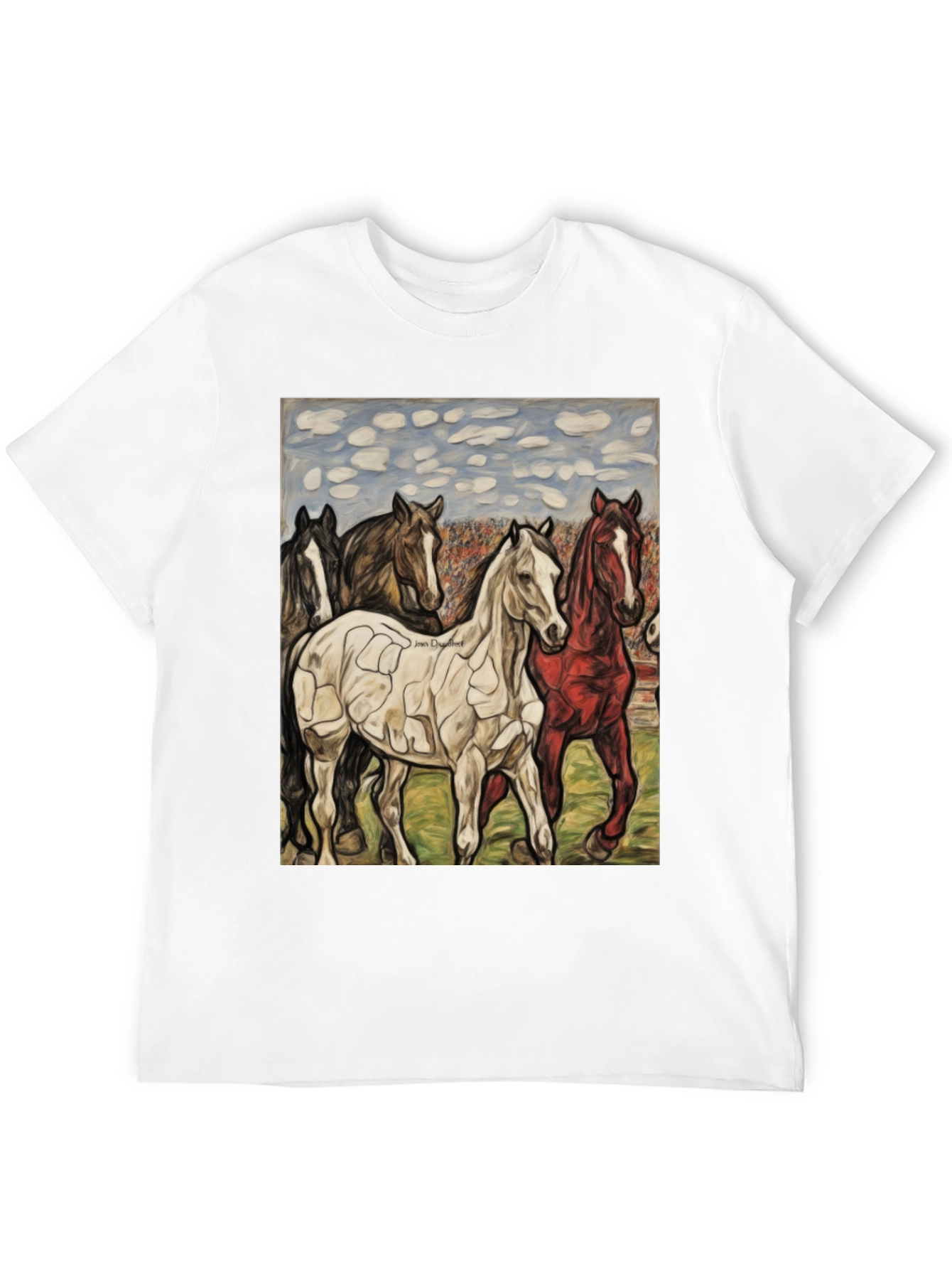 Horse Art Graphic Tee - Black Crew Neck